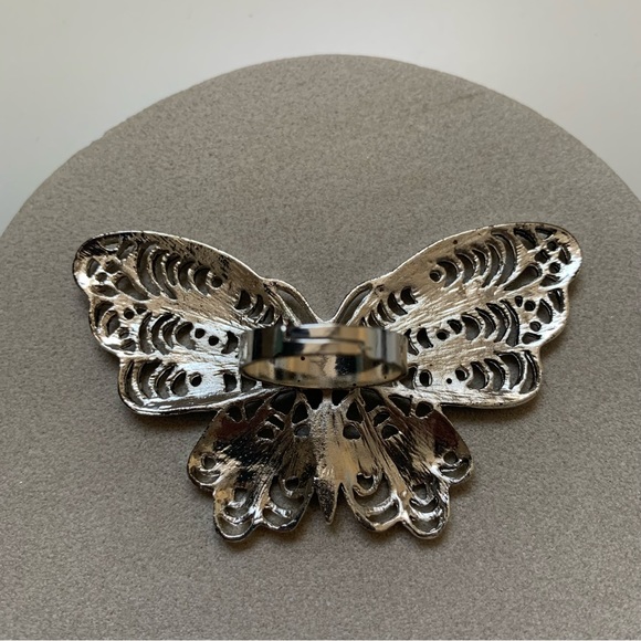 Silver Adjustable Butterfly Statement Ring - Picture 3 of 4